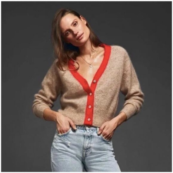 Anine Bing Mason Tan and Red mohair cardigan - Picture 1 of 4